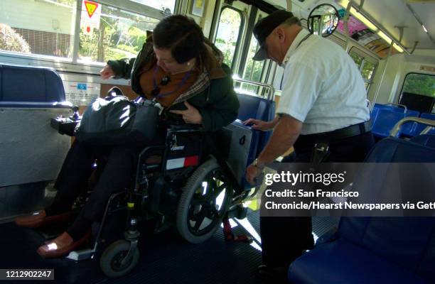 Transit bus driver Steve Winfrey is extremely helpful in making sure Janet is safely loaded, unloaded and strapped securly in the bus here in El...