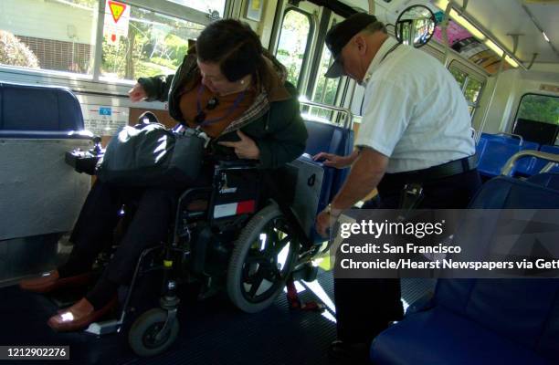 Transit bus driver Steve Winfrey is extremely helpful in making sure Janet is safely loaded, unloaded and strapped securly in the bus here in El...