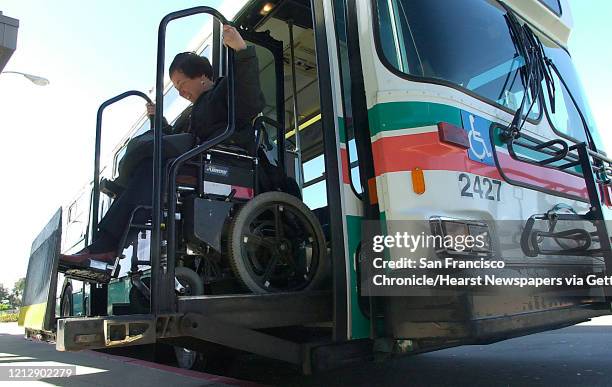 Janet rides the wheelchair lift off of an AC transit bus at the El Cerrito Del Norte BART Station. Commuter Chronicle. Janet Abelson, the mayor of El...