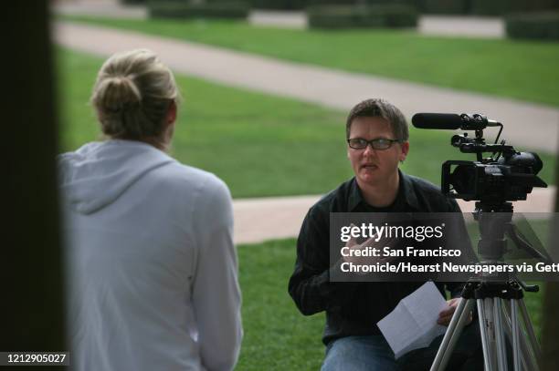 Jayne Appel, Stanford basketball center , is videotaped and interviewed by Bud Anderson at Stanford University in Palo Alto, Calif. On Wednesday,...