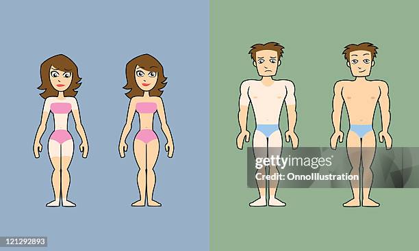 before and after - tan - makeover stock illustrations