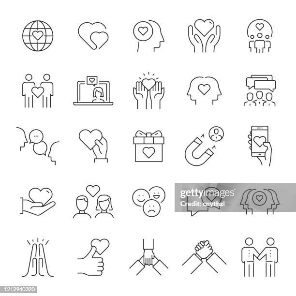 set of friendship and relationship related line icons. editable stroke. simple outline icons. - millennial generation stock illustrations