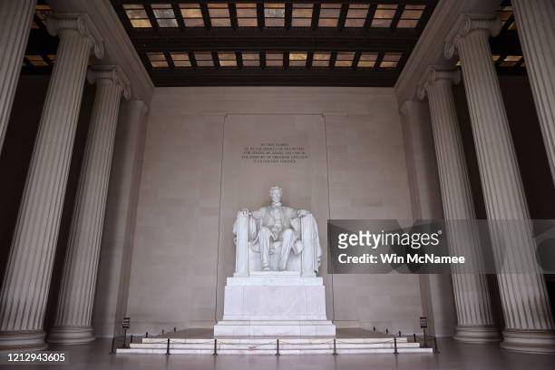 The Lincoln Memorial, normally filled with tourists, is completely empty due to the impacts of coronavirus on March 17, 2020 in Washington, DC. U.S....