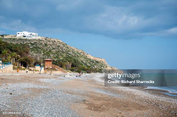 empty beach at pissouri, pafos, cyprus - paphos stock pictures, royalty-free photos & images