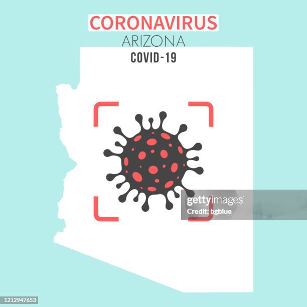 arizona map with a coronavirus cell (covid-19) in red viewfinder - arizona icons stock illustrations