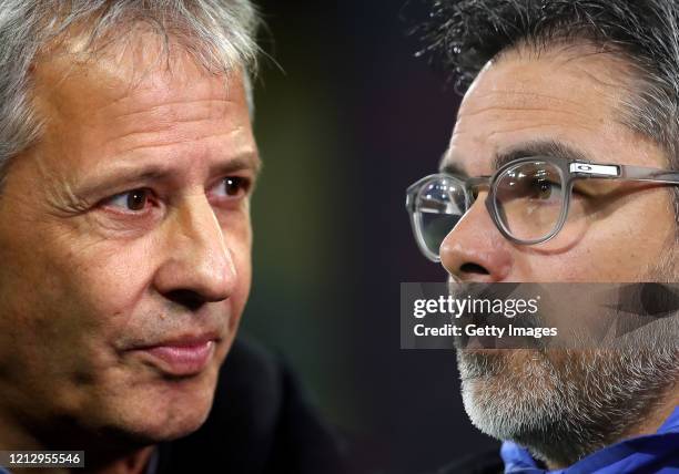 In this composite image a comparison has been made between Lucien Favre, Manager of Borussia Dortmund and David Wagner, Head Coach of FC Schalke 04....