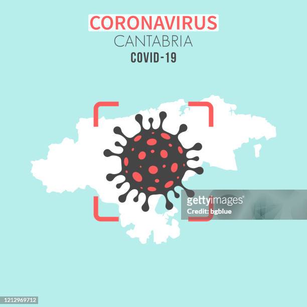ilustraciones, imágenes clip art, dibujos animados e iconos de stock de mapa de cantabria con una célula coronavirus (covid-19) en visor rojo - comunidad autónoma de cantabria