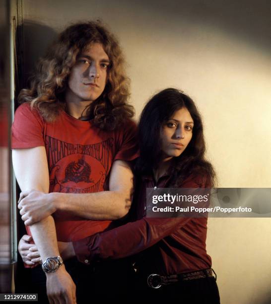 Robert Plant of Led Zeppelin with his wife Maureen Wilson at their home, Jennings Farm at Blakeshall in Worcestershire, England, circa September 1970.