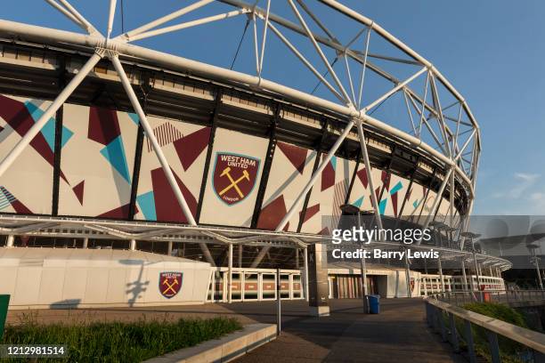West Ham United soccer stadium in the Queen Elizabeth Olympic Park during the coronavirus pandemic on the 7th May 2020 in London, United Kingdom. The...