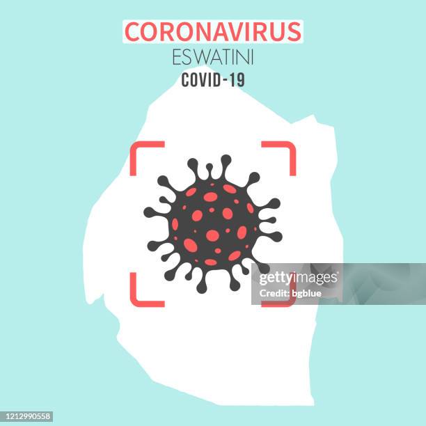 eswatini map with a coronavirus cell (covid-19) in red viewfinder - eswatini map stock illustrations
