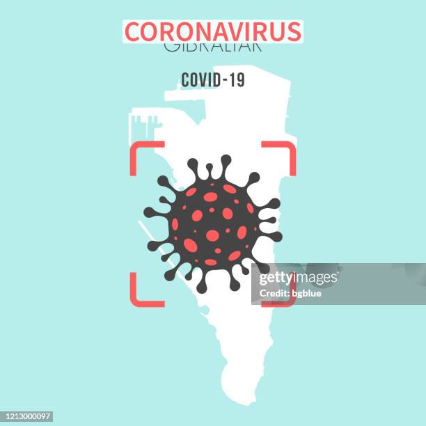 gibraltar map with a coronavirus cell (covid-19) in red viewfinder - gibraltar stock illustrations