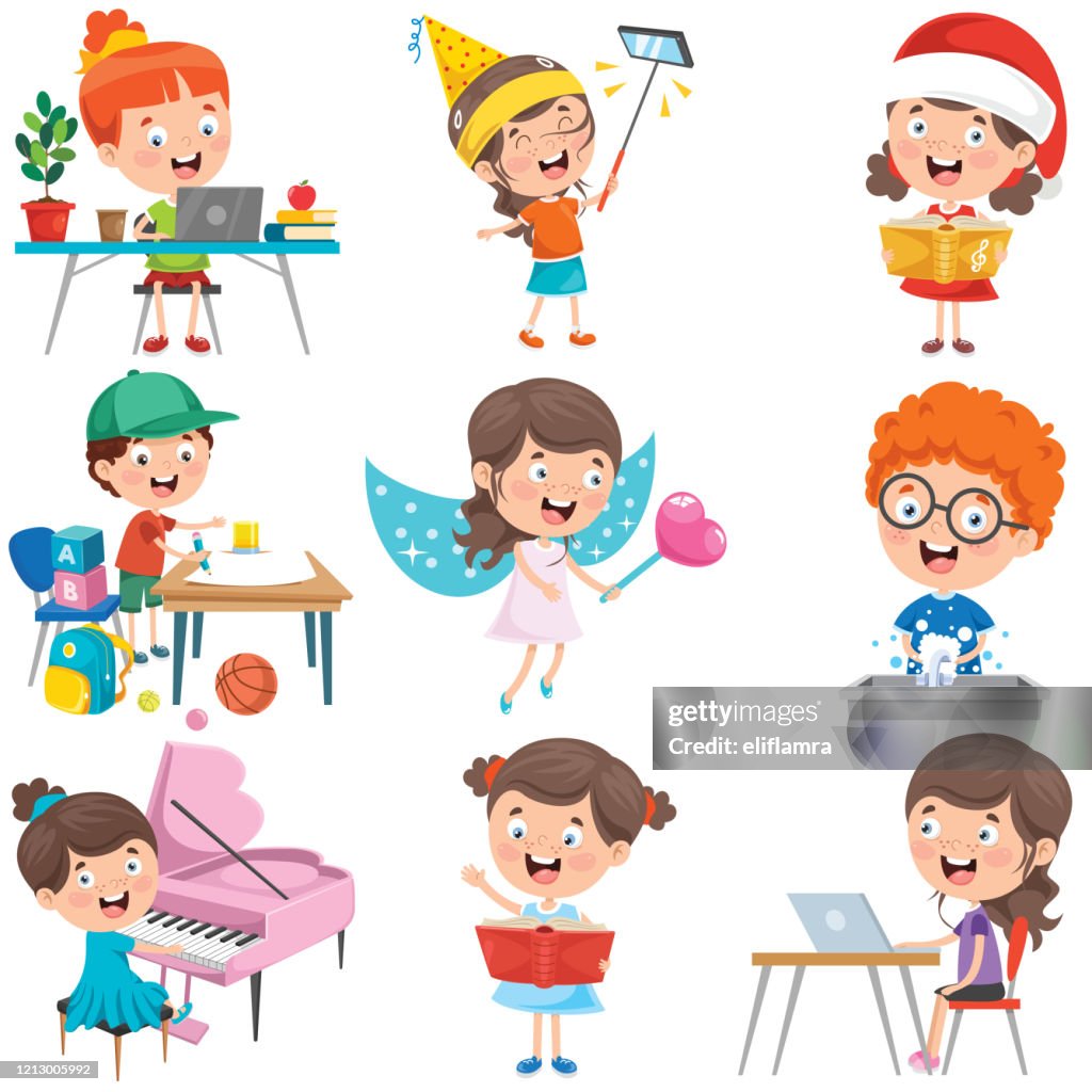 Little Children Doing Various Activities High-Res Vector Graphic ...