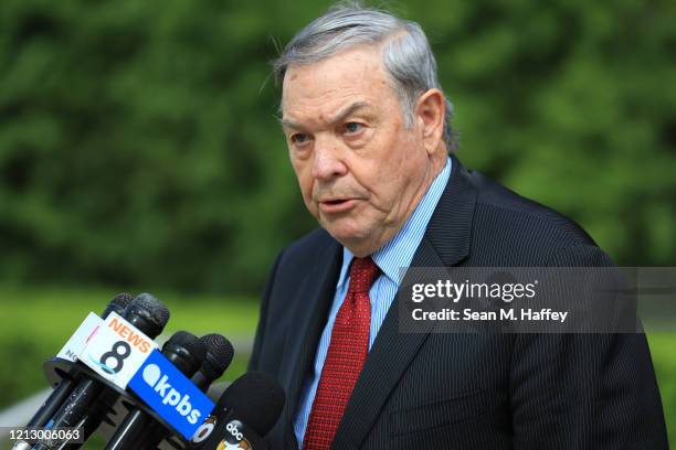 Retired Congressman Duncan Hunter Sr., the father of former Rep. Duncan Hunter , speaks to the media outside the Edward J. Edward J. Schwartz Federal...