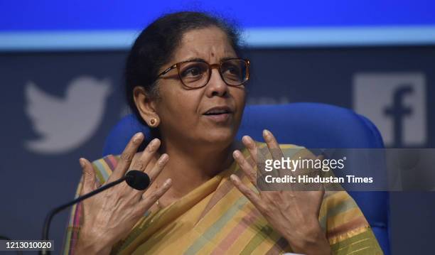 Union Minister of Finance and Corporate Affairs Nirmala Sitharaman during the second briefing regarding the government’s economic stimulus package...