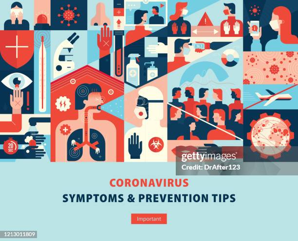ilustraciones, imágenes clip art, dibujos animados e iconos de stock de síntomas del coronavirus y consejos de prevención funda de la plantilla - scrubbing