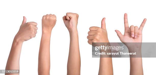 gesturing children's hands on white background - fist stock pictures, royalty-free photos & images