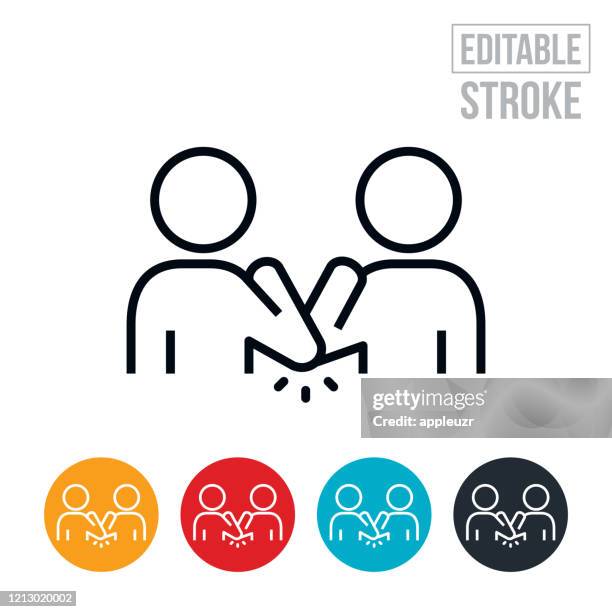 elbow bump thin line icon - editable stroke - avoidance icon stock illustrations