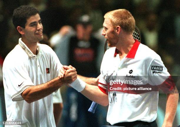 Der Amerikaner Pete Sampras bezwang am in der Festhalle von Frankfurt am Main im Finale der ATP-Weltmeisterschaft im Tennis den Leimener Boris Becker...