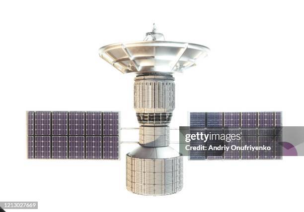 satellite with solar panels - 衛星通信用受信アンテナ ストックフォトと画像