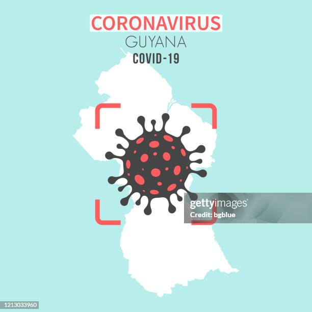 guyana map with a coronavirus cell (covid-19) in red viewfinder - georgetown stock illustrations