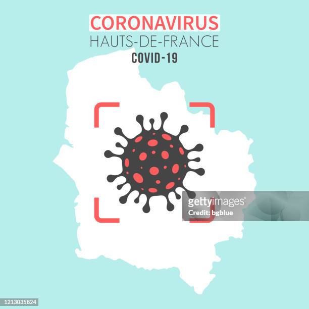 紅色取景器中帶有冠狀病毒細胞 （covid-19） 的上法圖 - nord 幅插畫檔、美工圖案、卡通及圖標