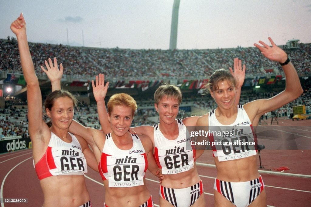 Birte Rutsch Die deutsche 4mal 400-m-Staffel der Frauen mit Uta Rohländer, Grit ...