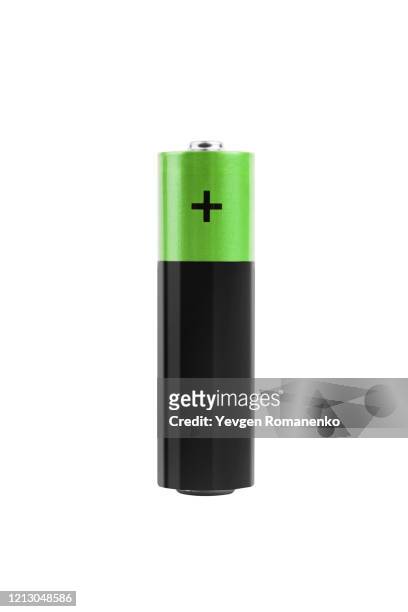 one aa battery isolated on white, with clipping path - pilha imagens e fotografias de stock