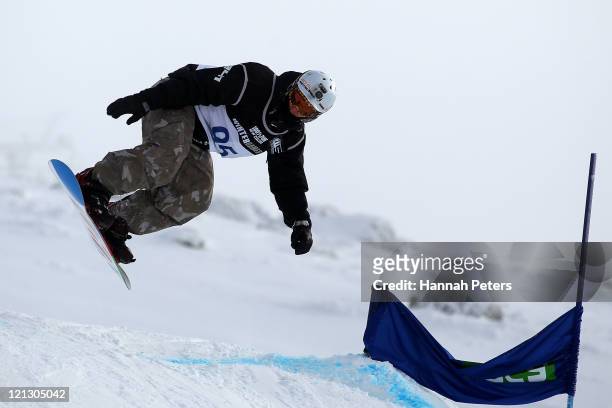 Evan Strong of the United States of America competes in the Snowboard Cross Adaptive Standing Men during day six of the Winter Games NZ at Cardrona...