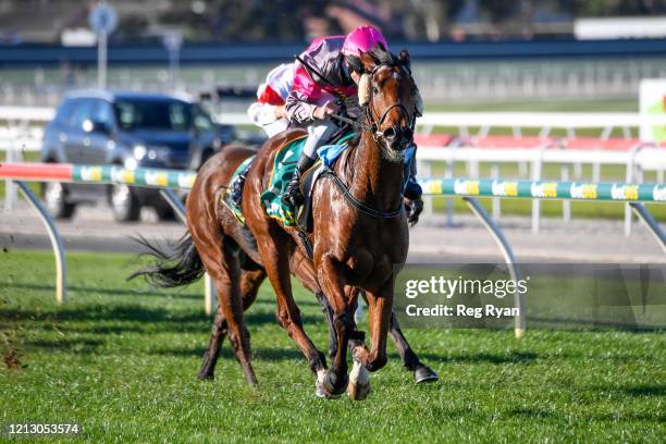 Paddy Mac ridden by Brad Rawiller wins the Viva Energy Australia BM58 Handicap at Geelong Racecourse on May 15, 2020 in Geelong, Australia.