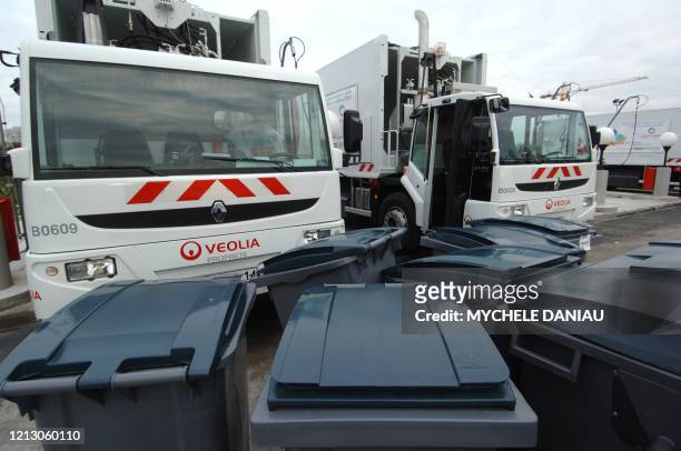 Photo showing waste trucks belonging to Veolia Proprete, the Environmental services' division of Veolia, European leading waste management provider,...