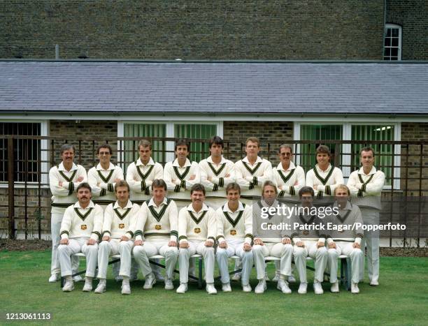 The Australia squad for the Ashes series at Lord's Cricket Ground, London, circa May 1985. Pictured are : Bob Holland, Ray Phillips, Kepler Wessels,...