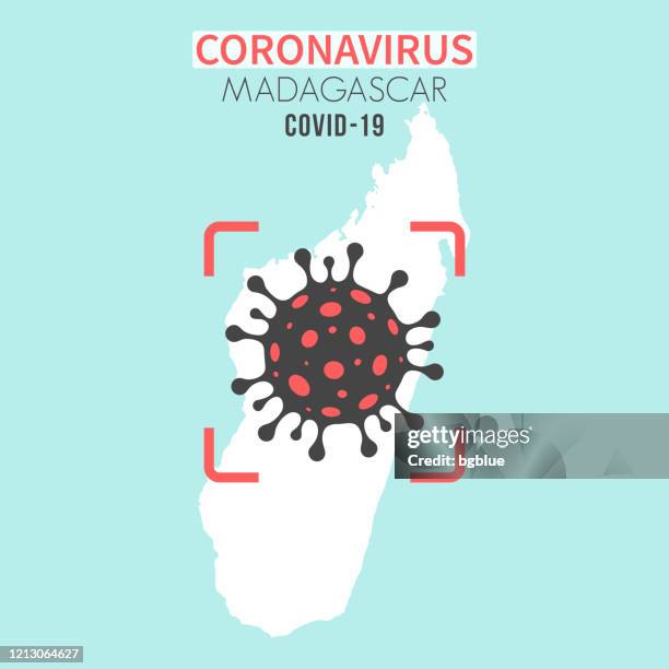 madagaskar-karte mit einer coronavirus-zelle (covid-19) im roten sucher - antananarivo stock-grafiken, -clipart, -cartoons und -symbole