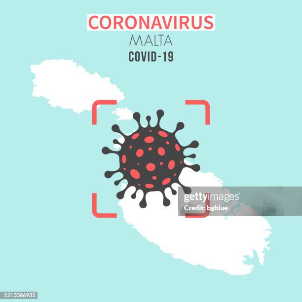 malta map with a coronavirus cell (covid-19) in red viewfinder - malta stock illustrations