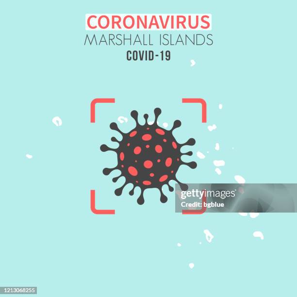 marshallinseln karte mit einer coronaviruszelle (covid-19) in rotem sucher - majuro stock-grafiken, -clipart, -cartoons und -symbole