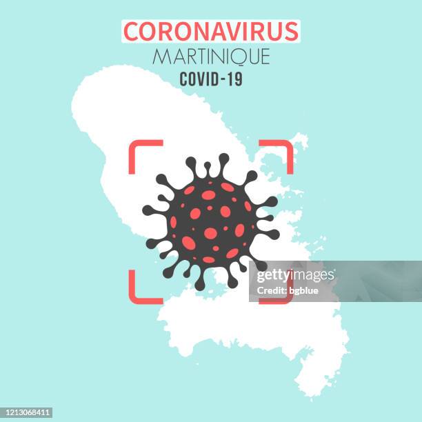 ilustraciones, imágenes clip art, dibujos animados e iconos de stock de mapa martinica con una célula de coronavirus (covid-19) en visor rojo - martinique