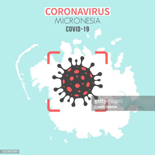 stockillustraties, clipart, cartoons en iconen met micronesië kaart met een coronavirus cel (covid-19) in rode zoeker - pohnpei