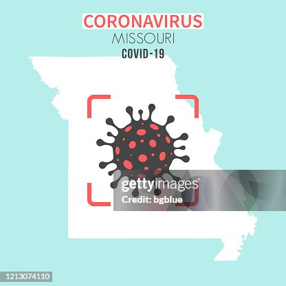 密蘇裡地圖與冠狀病毒細胞(COVID-19)在紅色取景器 密蘇裡地圖與冠狀病毒細胞(COVID-19)在紅色取景器