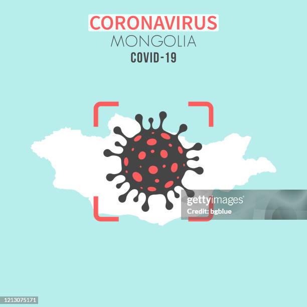 mongolia map with a coronavirus cell (covid-19) in red viewfinder - mongolia map stock illustrations