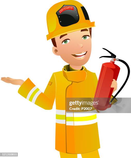 firefighter - using fire extinguisher stock illustrations