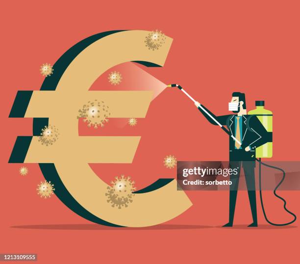 disinfection - coronavirus - euro - man spraying stock illustrations