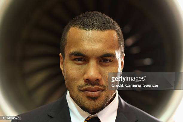 Digby Ioane of the Wallabies poses during an Australian Wallabies 2011 Rugby World Cup Squad portrait session at Sydney International Airport on...