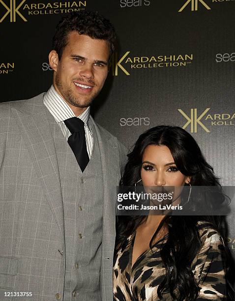 Kris Humphries and Kim Kardashian attend the Kardashian Kollection launch party at The Colony on August 17, 2011 in Hollywood, California.