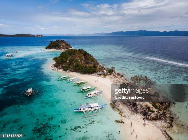 aerial view beautiful beach on a tropical bulog dos island. philippines - southeast stock pictures, royalty-free photos & images