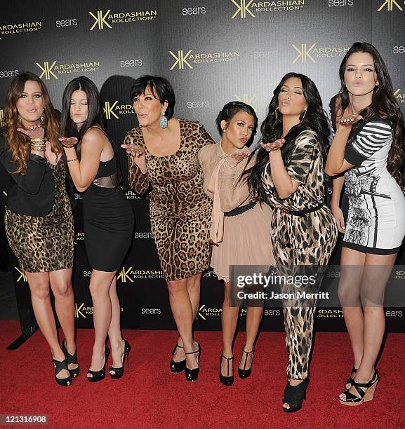 Khloe Kardasian, Kylie Jenner, Kris Kardashian, Kourtney Kardashian, Kim Kardashian, and Kendall Jenner attend the Kardashian Kollection Launch Party...