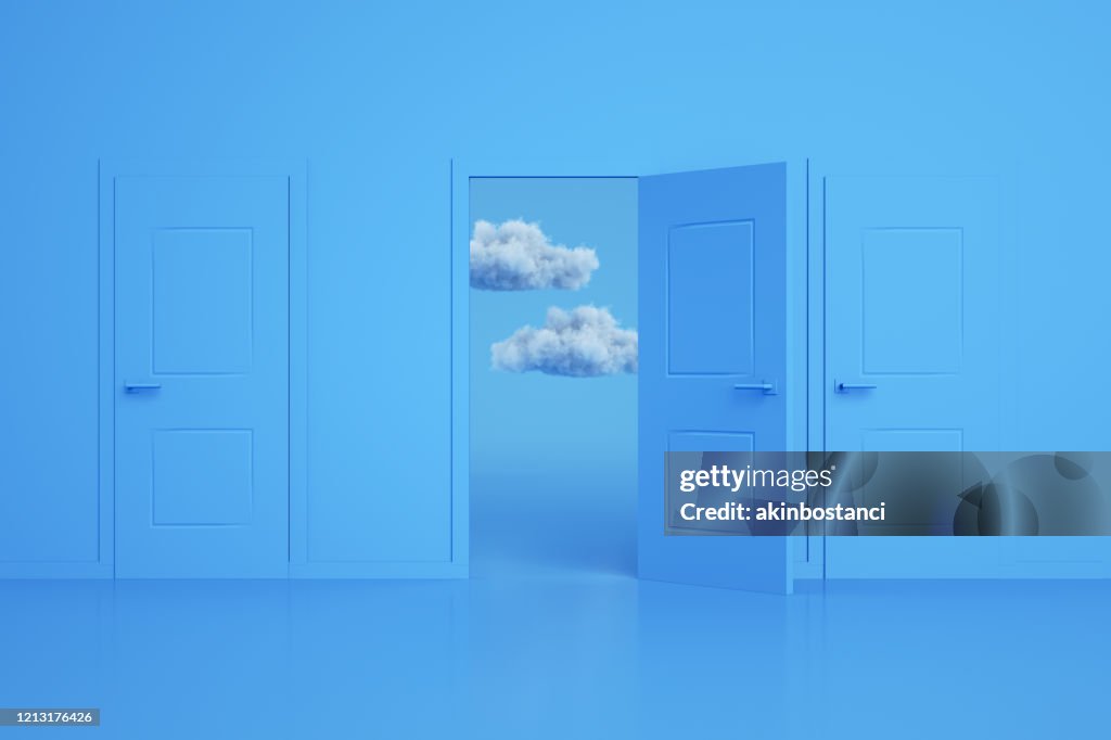 Deuren, beslissingen, keuzes, minimaal ontwerp met cloud