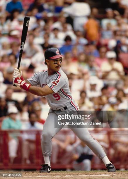 Carlos Baerga, Third Base and Short Stop for the Cleveland Indians at bat during the Major League Baseball American League East game against the...