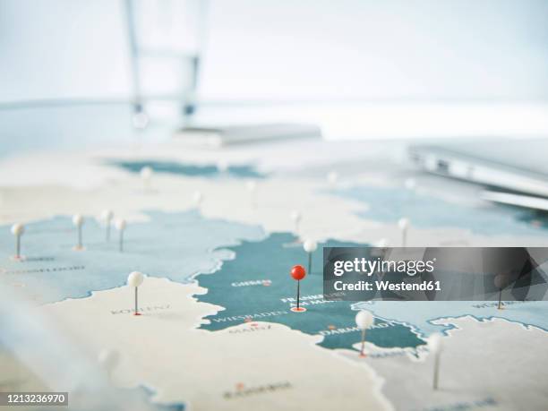 fixing pins in map - germany economy stock pictures, royalty-free photos & images