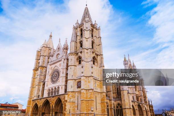 wide angle view of the cathedral of león - catedral fotografías e imágenes de stock