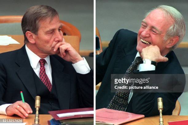 Nachdenklich schaut der nordrhein-westfälische Wirtschaftsminister Wolfgang Clement am 25.6.1997 während der Haushaltsitzung im Düsseldorfer Landtag,...