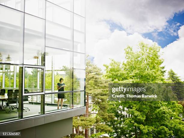 businesswoman looking at digital tablet in office - opportunity stock photos et images de collection